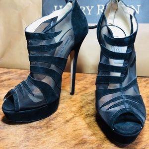 JIMMY CHOO KERFIELD MESH SUEDE PLATFORM BOOTIES